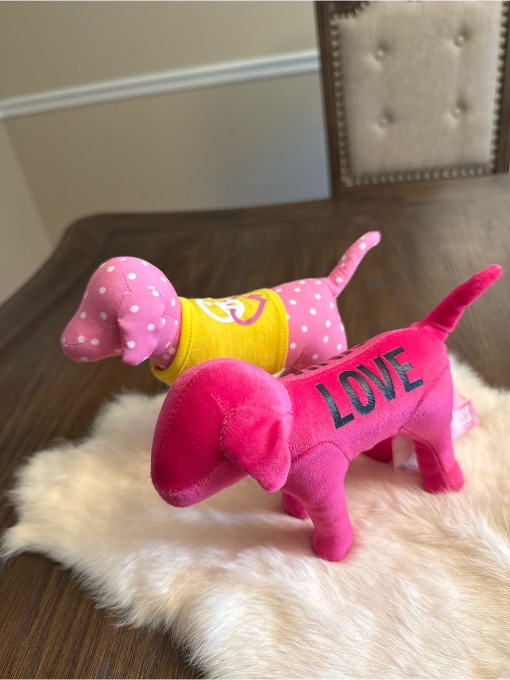 PINK Victoria's Secret Bright Pink Plush Dog Duo